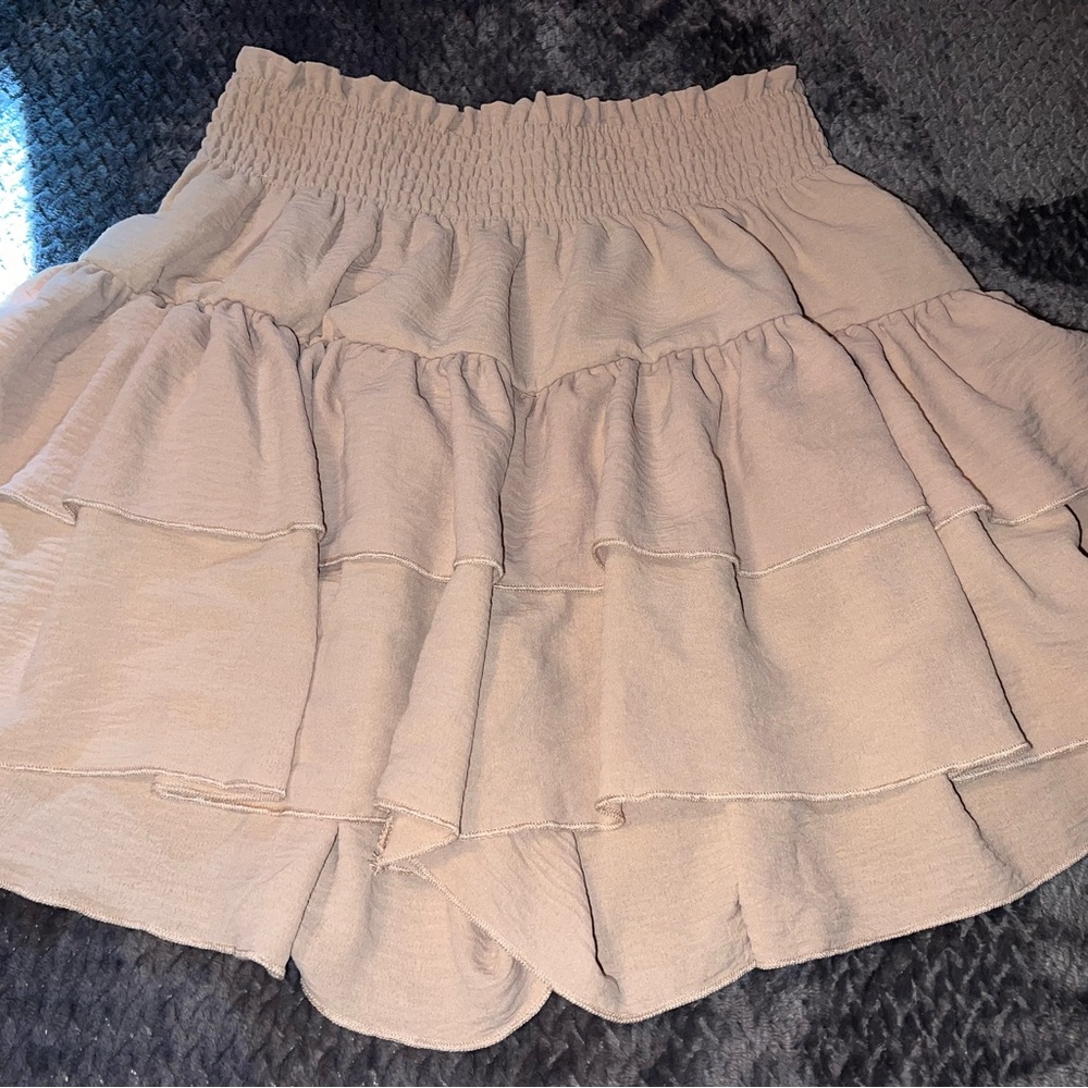 Beige Tiered Smocked-Waist Skort